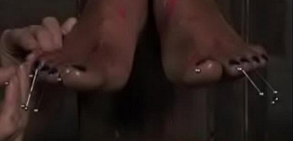  BDSM sub Nikki Darling feet pierced